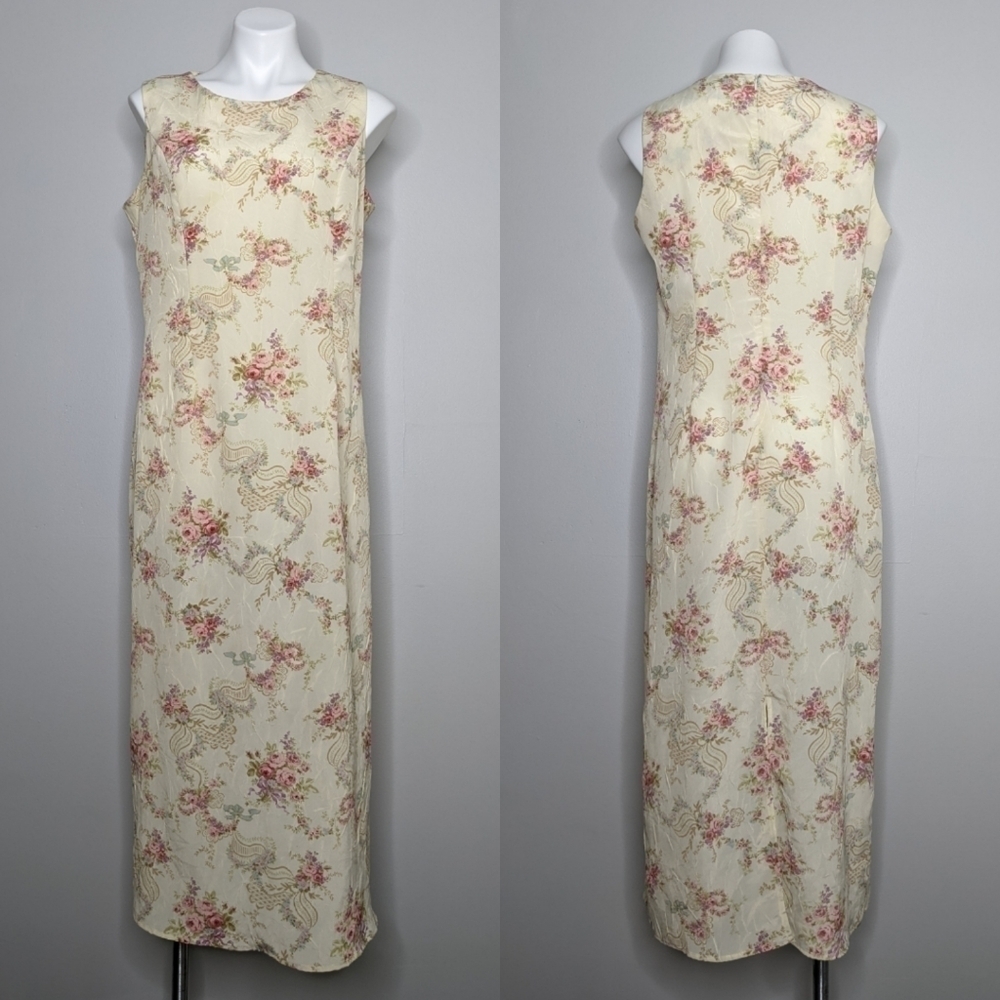 Vintage R&K Originals crinkle fabric floral maxi dress 12